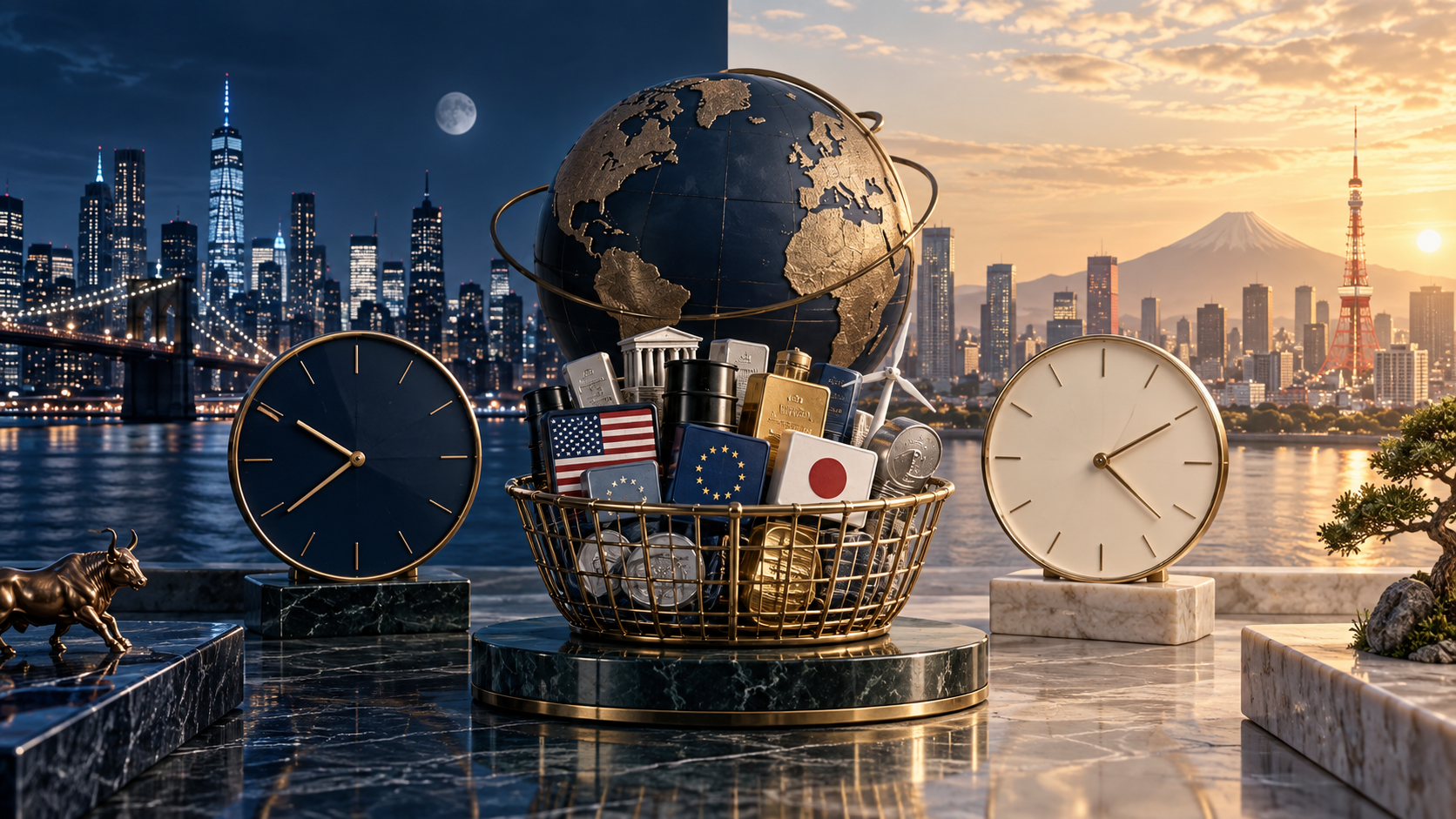 海外ETFの乖離率は本当に割安サイン？古いNAVと時差が作る見かけの価格差を表現した概念イラスト。AI生成。