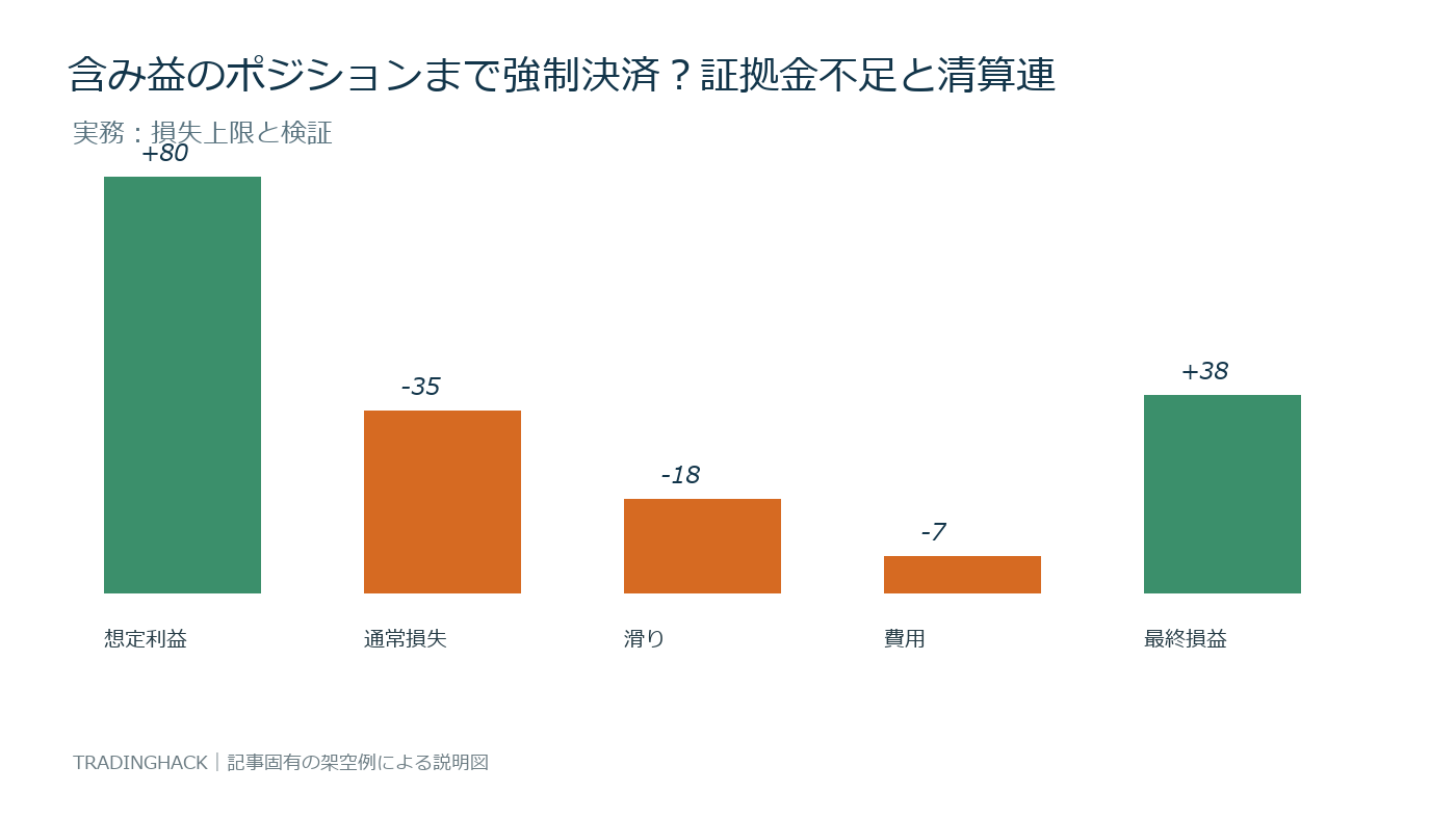 証拠金清算の損益要因とリスク上限を比較する図