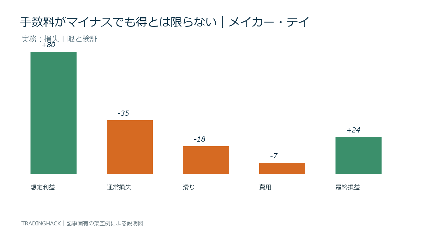 メイカー・テイカーの利益要因と費用を比較する損益図