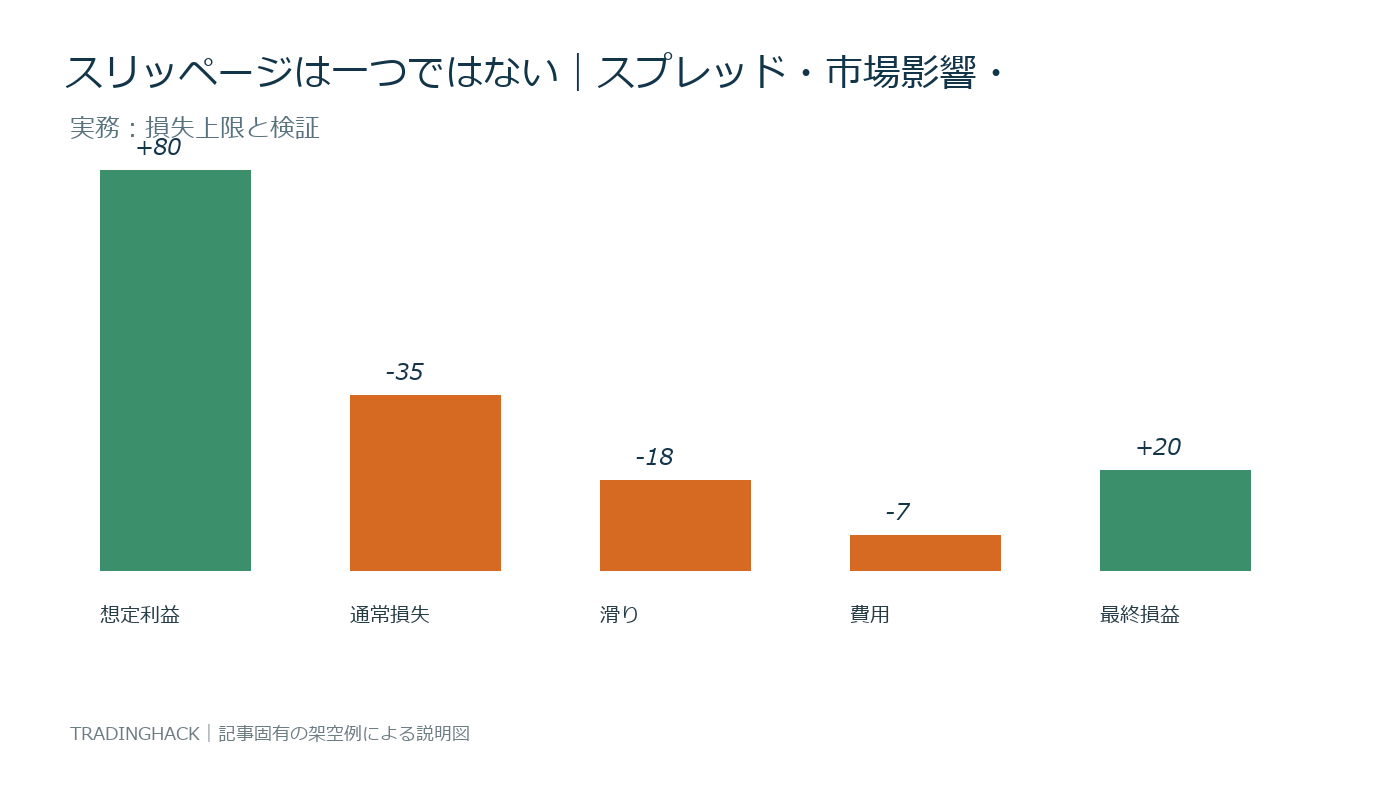スリッページ分解の利益要因と費用を比較する損益図